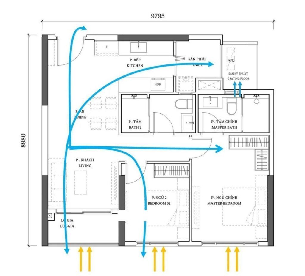 Trang chủ Layout căn hộ 2 phòng ngủ Nam Mekong Grand Plaza