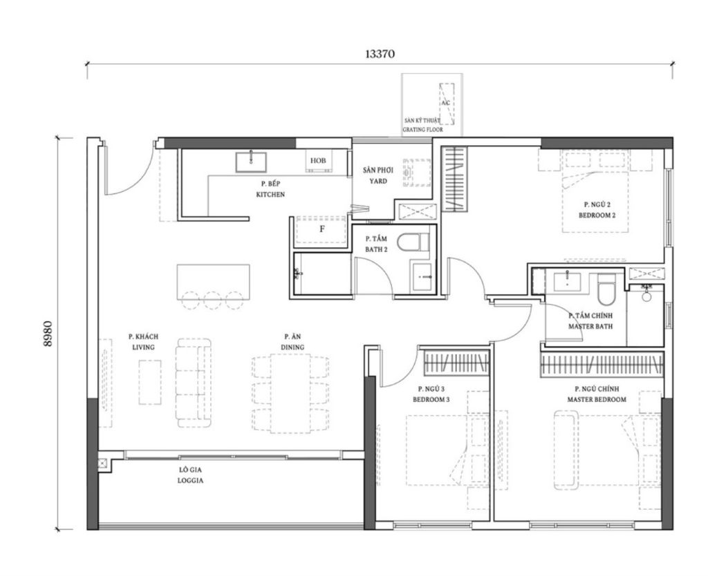 Trang chủ Layout căn hộ 3 phòng ngủ Nam Mekong Grand Plaza